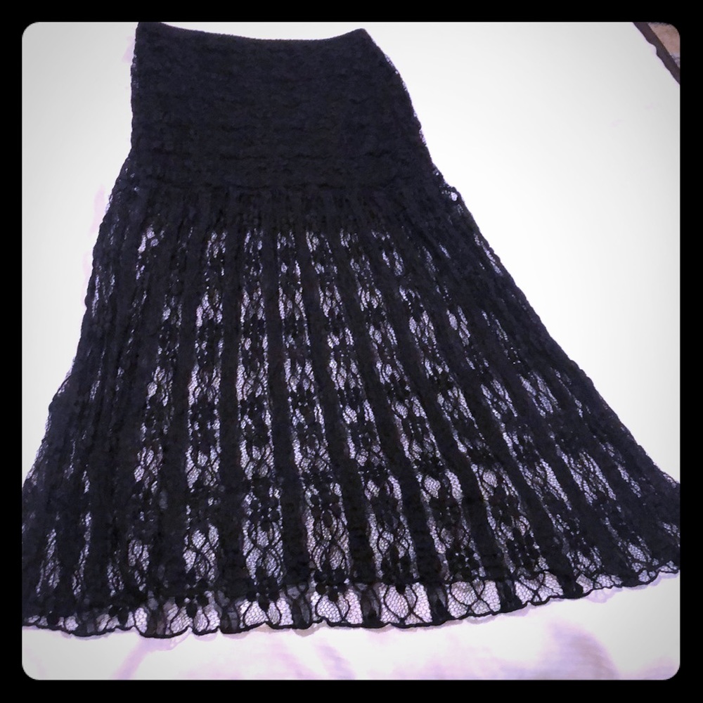 Long black lace skirt; size 11/13 (L)